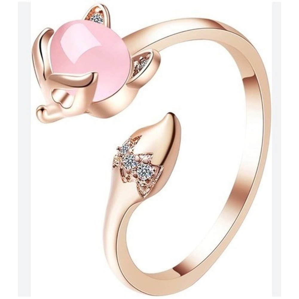 NWOB Open Ring Pink Opal Simulated Kitten Kitty Cat Adjustable Ring Gift Women